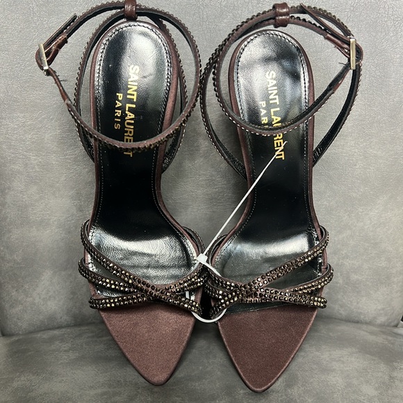 Saint Laurent Ava Sandals in Crepe Satin with Rhinestones in Brown EU 36 1390$ - Picture 14 of 14